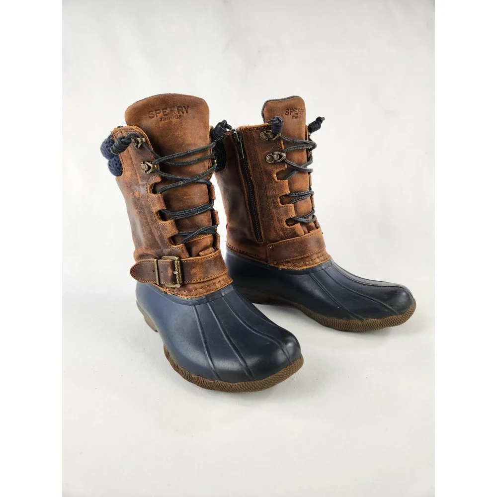 Sperry STS95908 Saltwater Misty Rain Duck Boots Barn Brown Leather Womens Sz 7 M